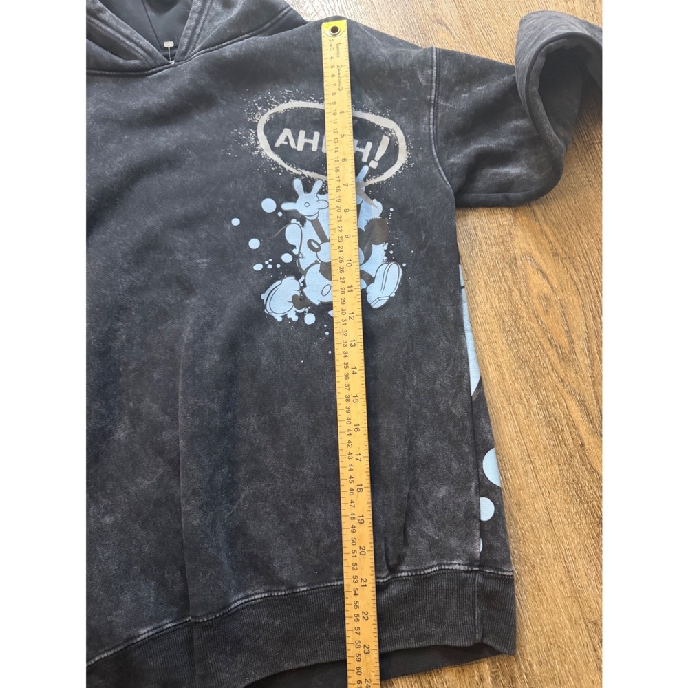 Disney Mickey Mouse Acid Wash Hoodie XS Black Graphic Sweatshirt FL248172MM-F24 - Picture 5 of 8